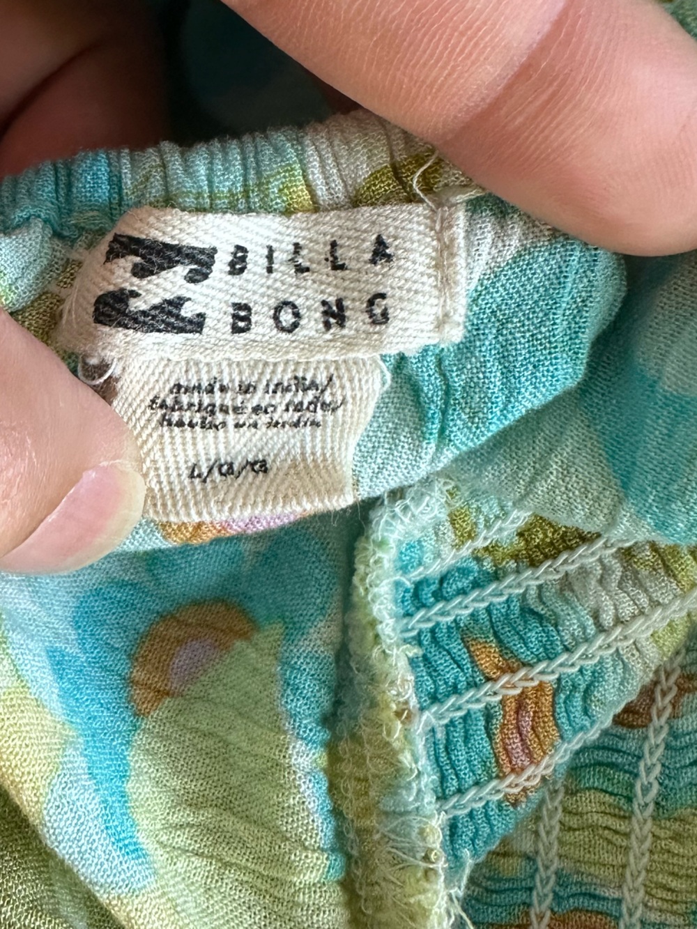 Billabong Aqua and Lime Floral Puff-Sleeve Mini Dress Y2K Style Size Large - Picture 4 of 8